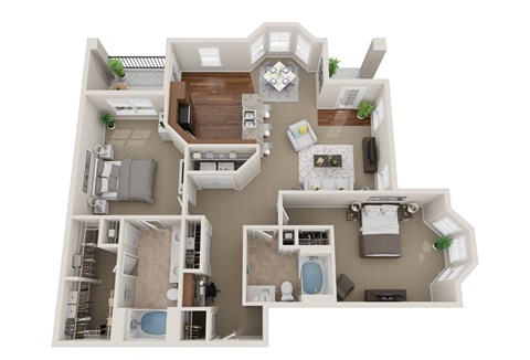 Floor plan for 2 beds, 2 baths, 1477 sqft